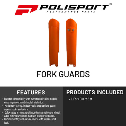 Polisport Fork Guards for KTM 125SX/150SX/150XC/200XC/200XCW/250SX/250SXF (2008-2015), CRF450R (2002-2003) - Durable Gloss Polypropylene, Orange, Pair for Motocross & Enduro Bikes