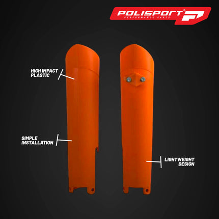 Polisport Fork Guards for KTM 125SX/150SX/150XC/200XC/200XCW/250SX/250SXF (2008-2015), CRF450R (2002-2003) - Durable Gloss Polypropylene, Orange, Pair for Motocross & Enduro Bikes