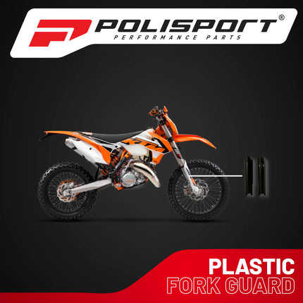 Polisport Fork Guards for Various KTM, Husqvarna, and GasGas. Polisport uses exclusive technologies to make its parts the most durable in the market, with the same standards as the original plastics