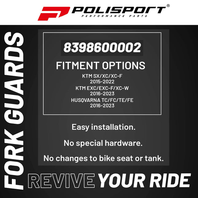 Polisport OEM-Quality Fork Guards – White – KTM SX/XC/XC‑F (2015‑2022), EXC/EXC‑F/XC‑W (2016‑2023) & Husqvarna TC/FC/TE/FE (2016‑2023) – Durable Gloss Polypropylene