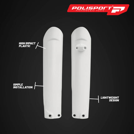 Polisport OEM-Quality Fork Guards – White – KTM SX/XC/XC‑F (2015‑2022), EXC/EXC‑F/XC‑W (2016‑2023) & Husqvarna TC/FC/TE/FE (2016‑2023) – Durable Gloss Polypropylene