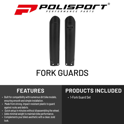 Polisport Fork Guards Black 8398600003 - Fits KTM SX SX-F EXC XC XC-W 125-530cc (2007-2021) - OEM Quality Injection-Molded Plastic - Durable, Lightweight, Easy Install