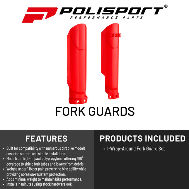 Polisport Full Wrap Fork Guards for Beta RR 125/200/250/300 2T 2019-2026 | High-Impact Polypropylene, OEM Fit, Red, Durable Enduro Fork Protection