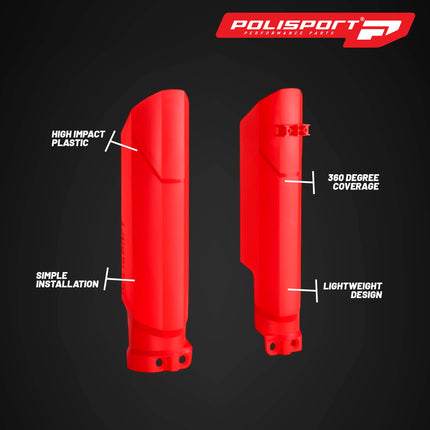 Polisport Full Wrap Fork Guards for Beta RR 125/200/250/300 2T 2019-2026 | High-Impact Polypropylene, OEM Fit, Red, Durable Enduro Fork Protection