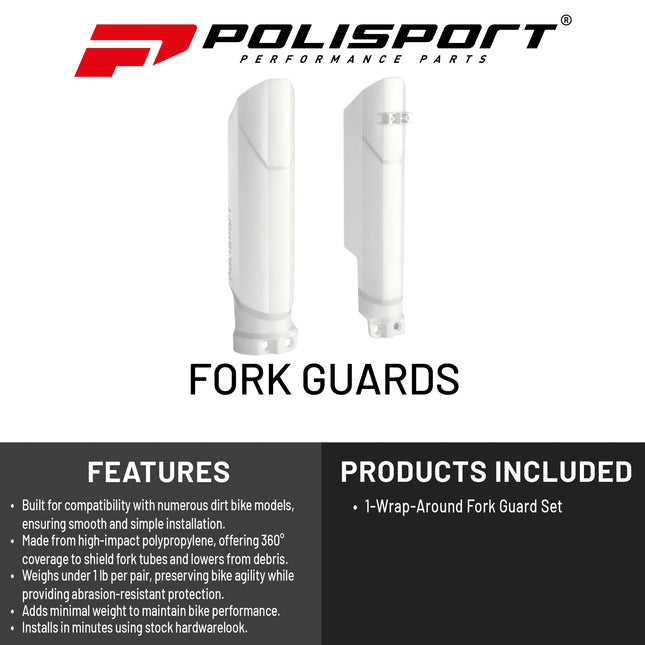 Polisport Full Wrap Fork Guards for Beta RR 125/200/250/300 2T 2019-2026 | High-Impact Polypropylene, OEM Fit, White, Durable Enduro Fork Protection