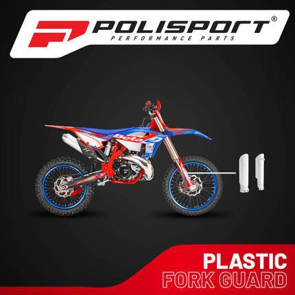 Polisport Full Wrap Fork Guards for Beta RR 125/200/250/300 2T 2019-2026 | High-Impact Polypropylene, OEM Fit, White, Durable Enduro Fork Protection