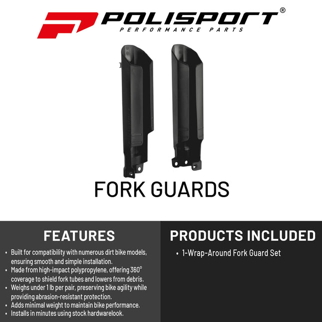Polisport Full Wrap Fork Guards for Beta RR 125/200/250/300 2T 2019-2026 | High-Impact Polypropylene, OEM Fit, Black, Durable Enduro Fork Protection