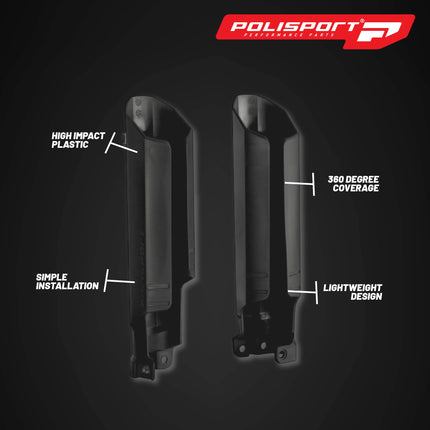 Polisport Full Wrap Fork Guards for Beta RR 125/200/250/300 2T 2019-2026 | High-Impact Polypropylene, OEM Fit, Black, Durable Enduro Fork Protection