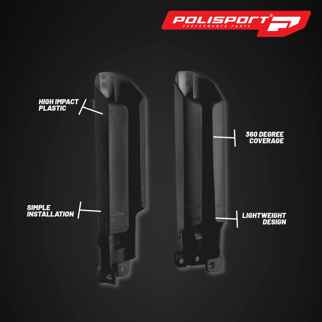 Polisport Full Wrap Fork Guards for Beta RR 125/200/250/300 2T 2019-2026 | High-Impact Polypropylene, OEM Fit, Black, Durable Enduro Fork Protection