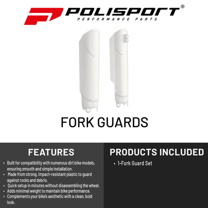 Polisport Fork Guards for Yamaha YZ250F/YZ450F 16-21, YZ125/250 15-21, YZ250FX/YZ450FX 16-21 | Durable Polypropylene, OEM Fit, White, Enduro Fork Protection
