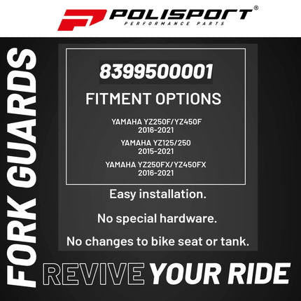 Polisport Fork Guards for Yamaha YZ250F/YZ450F 16-21, YZ125/250 15-21, YZ250FX/YZ450FX 16-21 | Durable Polypropylene, OEM Fit, White, Enduro Fork Protection