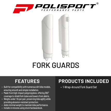 Polisport Fork Guard FWA for Honda CRF250R/450R/RX 2019-2024 | High-Impact Polypropylene, OEM Fit, White, Full Wrap Motocross Fork Protection