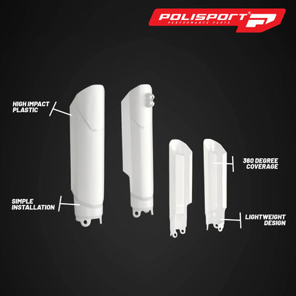 Polisport Fork Guard FWA for Honda CRF250R/450R/RX 2019-2024 | High-Impact Polypropylene, OEM Fit, White, Full Wrap Motocross Fork Protection