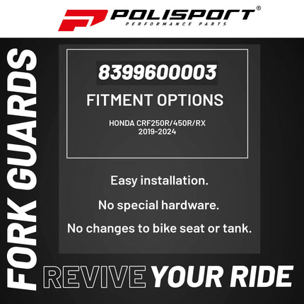 Polisport Fork Guard FWA for Honda CRF250R/450R/RX 2019-2024 | High-Impact Polypropylene, OEM Fit, Black, Full Wrap Motocross Fork Protection