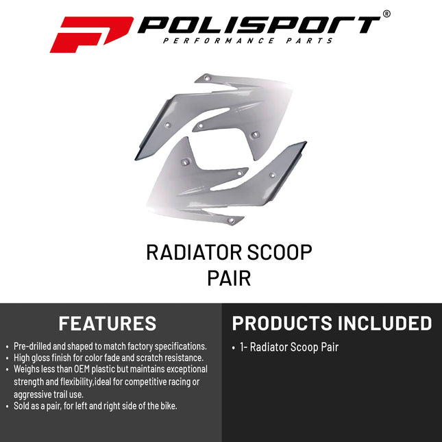 Polisport Radiator Scoops - White Panels for Honda CRF 150R (2007-2024) - OEM Fit, Glossy Finish, Lightweight & Impact-Resistant, Easy Installation
