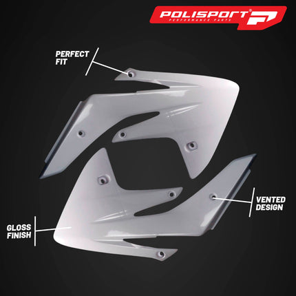 Polisport Radiator Scoops - White Panels for Honda CRF 150R (2007-2024) - OEM Fit, Glossy Finish, Lightweight & Impact-Resistant, Easy Installation
