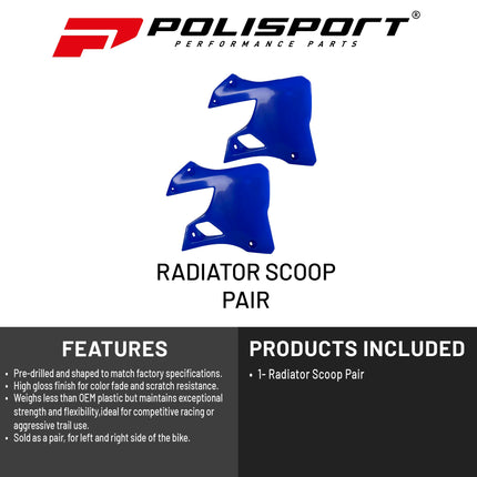 Polisport Radiator Scoops - Blue Panels for Yamaha YZ125 (1996-2001) Yamaha YZ250 (1996-2001) - OEM Fit, Glossy Finish, Lightweight & Impact-Resistant, Easy Installation