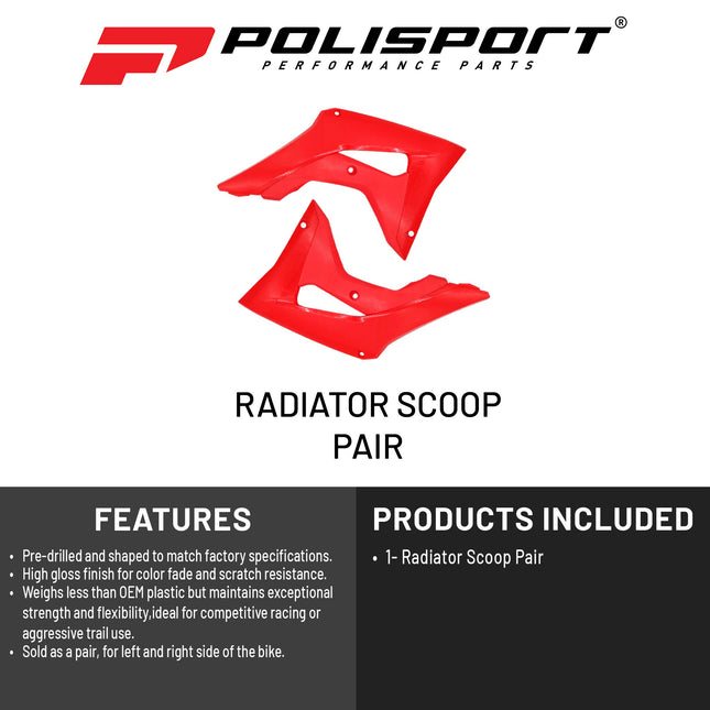 Polisport Radiator Scoops - Red Panels for Honda CRF 250R (2018-2021), Honda CRF 450R (2017-2020) - OEM Fit, Glossy Finish, Lightweight & Impact-Resistant, Easy Installation