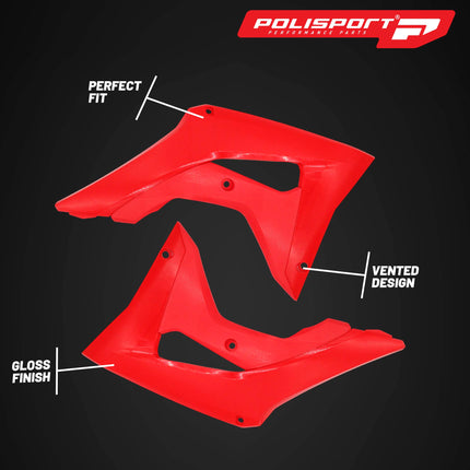 Polisport Radiator Scoops - Red Panels for Honda CRF 250R (2018-2021), Honda CRF 450R (2017-2020) - OEM Fit, Glossy Finish, Lightweight & Impact-Resistant, Easy Installation