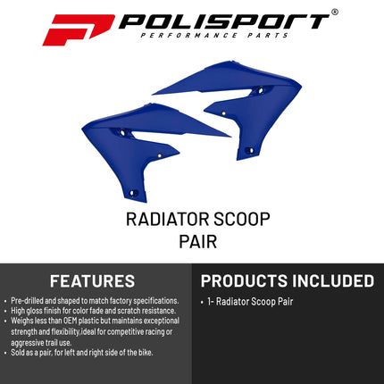Polisport Radiator Scoops Blue Panels for Yamaha YZ 250FX/WR 250F (2020-24) YZ 450F (2018-22)  WR 450F (2019-24)  YZ 250F/450FX/WR 450F (2019-23) OEM Fit, Glossy Finish, Lightweight & Impact-Resistant