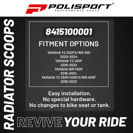 Polisport Radiator Scoops Blue Panels for Yamaha YZ 250FX/WR 250F (2020-24) YZ 450F (2018-22)  WR 450F (2019-24)  YZ 250F/450FX/WR 450F (2019-23) OEM Fit, Glossy Finish, Lightweight & Impact-Resistant