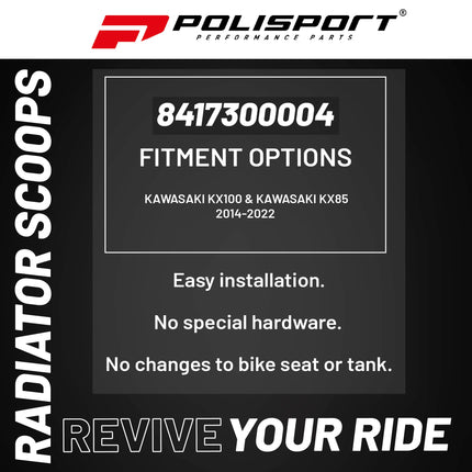 Polisport Radiator Scoops - Green Panels for Kawasaki KX100 (2014-2022) Kawasaki KX85 (2014-2022) - OEM Fit, Glossy Finish, Lightweight & Impact-Resistant, Easy Installation