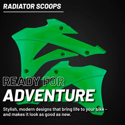 Polisport Radiator Scoops - Green Panels for Kawasaki KX100 (2014-2022) Kawasaki KX85 (2014-2022) - OEM Fit, Glossy Finish, Lightweight & Impact-Resistant, Easy Installation