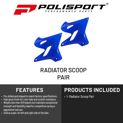 Polisport Radiator Scoops - Blue Panels for Yamaha YZ 125X/250X (2017-2023) Yamaha YZ 125/250 (2015-2021) - OEM Fit, Glossy Finish, Lightweight & Impact-Resistant, Easy Installation