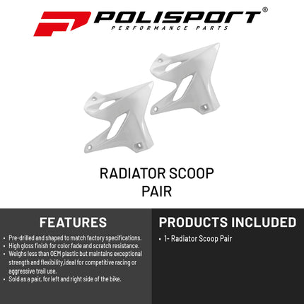 Polisport Radiator Scoops - White Panels for Yamaha YZ 125X/250X (2017-2023) Yamaha YZ 125/250 (2015-2021) - OEM Fit, Glossy Finish, Lightweight & Impact-Resistant, Easy Installation