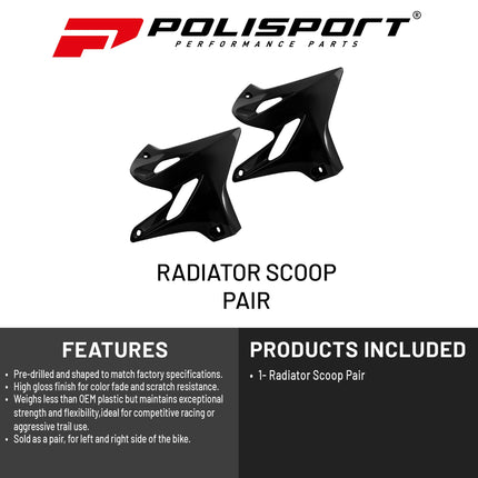 Polisport Radiator Scoops - Black Panels for Yamaha YZ 125X/250X (2017-2023) Yamaha YZ 125/250 (2015-2021) - OEM Fit, Glossy Finish, Lightweight & Impact-Resistant, Easy Installation