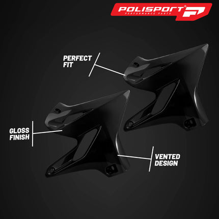 Polisport Radiator Scoops - Black Panels for Yamaha YZ 125X/250X (2017-2023) Yamaha YZ 125/250 (2015-2021) - OEM Fit, Glossy Finish, Lightweight & Impact-Resistant, Easy Installation