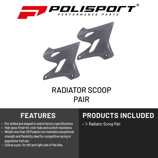 Polisport Radiator Scoops - Nardo Grey Panels for Yamaha YZ 125X/250 (2002-2021) - OEM Fit, Glossy Finish, Lightweight & Impact-Resistant, Easy Installation