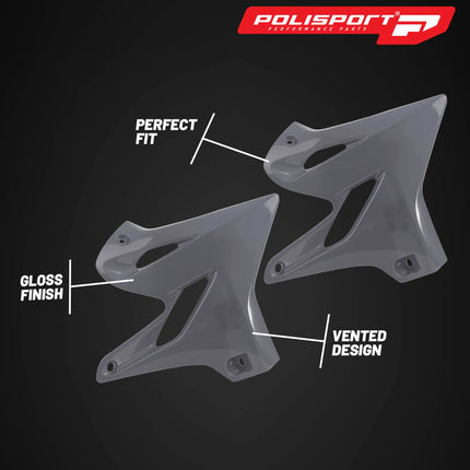 Polisport Radiator Scoops - Nardo Grey Panels for Yamaha YZ 125X/250 (2002-2021) - OEM Fit, Glossy Finish, Lightweight & Impact-Resistant, Easy Installation