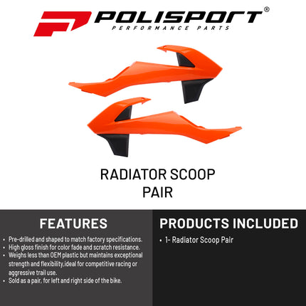 Polisport Radiator Scoops - Orange/Black Panels for KTM EXC/EXC-F/XC-W/XCR-W (2017-19) KTM SX/XC 250/300 (2017-18) KTM SX/SX-F/XC-F (2016-18) - OEM Fit, Glossy Finish, Lightweight & Impact-Resistant