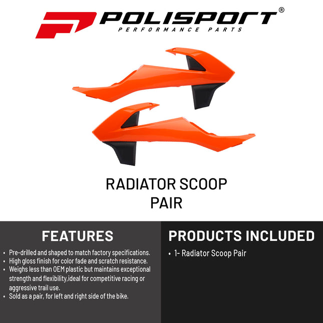 Polisport Radiator Scoops - Orange/Black Panels for KTM EXC/EXC-F/XC-W/XCR-W (2017-19) KTM SX/XC 250/300 (2017-18) KTM SX/SX-F/XC-F (2016-18) - OEM Fit, Glossy Finish, Lightweight & Impact-Resistant