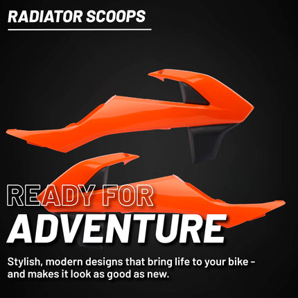 Polisport Radiator Scoops - Orange/Black Panels for KTM EXC/EXC-F/XC-W/XCR-W (2017-19) KTM SX/XC 250/300 (2017-18) KTM SX/SX-F/XC-F (2016-18) - OEM Fit, Glossy Finish, Lightweight & Impact-Resistant