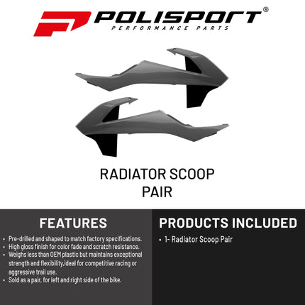 Polisport Radiator Scoops  - Nardo Gray/Black Panels for KTM 125/150/250/300/350/450 (2017-2019) - OEM Fit, Glossy Finish, Lightweight & Impact-Resistant, Easy Installation