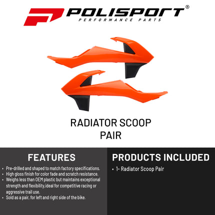 Polisport Radiator Scoops - Orange/Black Panels for KTM SX 65 (2016-2023) - OEM Fit, Glossy Finish, Lightweight & Impact-Resistant, Easy Installation