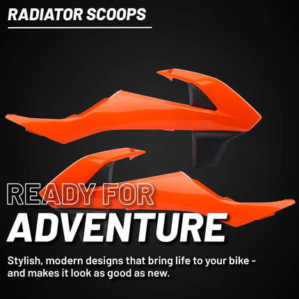 Polisport Radiator Scoops - Orange/Black Panels for KTM SX 65 (2016-2023) - OEM Fit, Glossy Finish, Lightweight & Impact-Resistant, Easy Installation