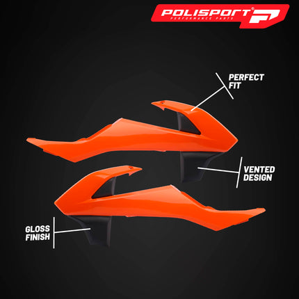 Polisport Radiator Scoops - Orange/Black Panels for KTM SX 65 (2016-2023) - OEM Fit, Glossy Finish, Lightweight & Impact-Resistant, Easy Installation