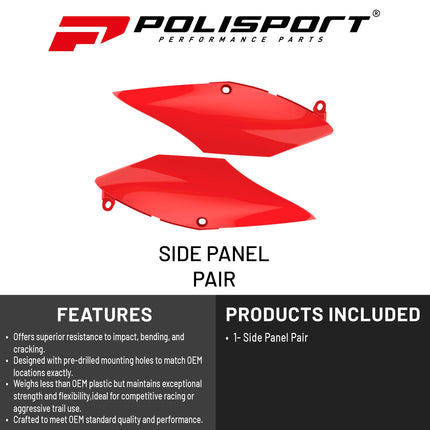 Polisport Motocross (MX) Replica Plastics Side Panels for Honda CRF 250R (2018-21),250RX (2019-21),450R/RX (2017-20) Dirt Bike - OEM Quality, Durable, Flexible & Perfect Fit - Red