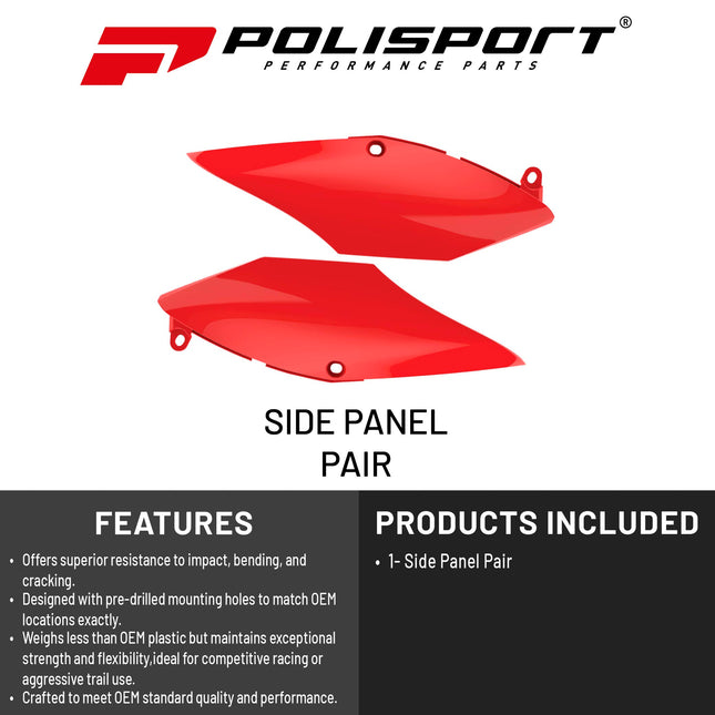 Polisport Motocross (MX) Replica Plastics Side Panels for Honda CRF 250R (2018-21),250RX (2019-21),450R/RX (2017-20) Dirt Bike - OEM Quality, Durable, Flexible & Perfect Fit - Red