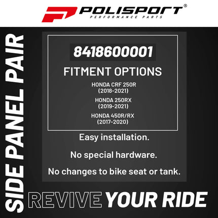 Polisport Motocross (MX) Replica Plastics Side Panels for Honda CRF 250R (2018-21),250RX (2019-21),450R/RX (2017-20) Dirt Bike - OEM Quality, Durable, Flexible & Perfect Fit - Red
