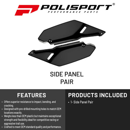 Polisport Motocross (MX) Replica Plastics Side Panels for Kawasaki KLR 650 (2008-18) Dirt Bike - OEM Quality, Durable, Flexible & Perfect Fit - Black