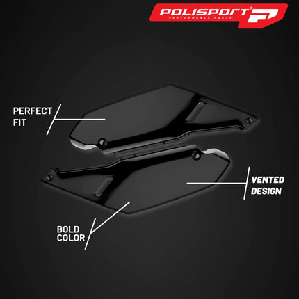 Polisport Motocross (MX) Replica Plastics Side Panels for Kawasaki KLR 650 (2008-18) Dirt Bike - OEM Quality, Durable, Flexible & Perfect Fit - Black