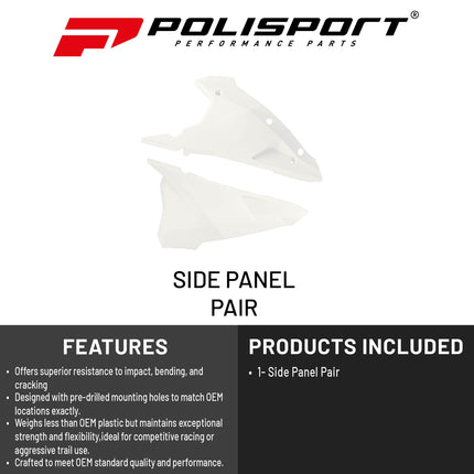 Polisport Motocross (MX) Replica Plastics Side Panels for GasGas EC 250/300 (2018-20), Rieju MR 200/250/300 (2021-26) Dirt Bike - OEM Quality, Durable, Flexible & Perfect Fit - White
