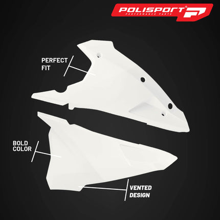Polisport Motocross (MX) Replica Plastics Side Panels for GasGas EC 250/300 (2018-20), Rieju MR 200/250/300 (2021-26) Dirt Bike - OEM Quality, Durable, Flexible & Perfect Fit - White