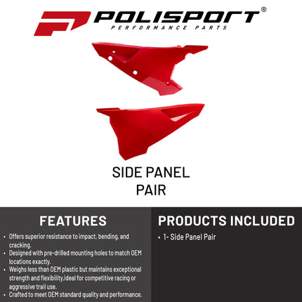 Polisport Motocross (MX) Replica Plastics Side Panels for Rieju MR Pro 300i (2026) Dirt Bike - OEM Quality, Durable, Flexible & Perfect Fit - Red