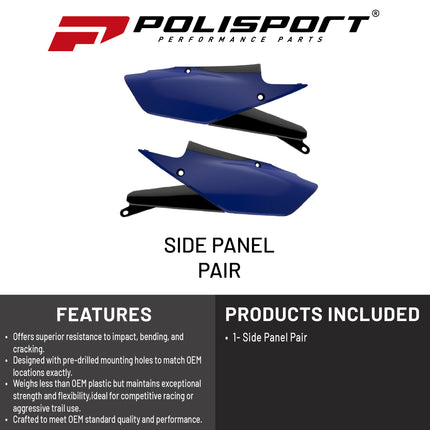 Polisport Motocross (MX) Replica Plastics Side Panels for Yamaha YZ 250FX/WR 250F (20-24), Side Panels Yamaha YZ 450F/FX/WR450F (18-24) Dirt Bike - OEM Quality, Durable, Flexible & Perfect Fit - Bl/Blk
