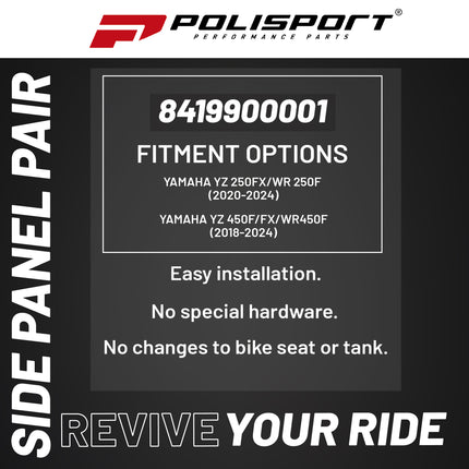 Polisport Motocross (MX) Replica Plastics Side Panels for Yamaha YZ 250FX/WR 250F (20-24), Side Panels Yamaha YZ 450F/FX/WR450F (18-24) Dirt Bike - OEM Quality, Durable, Flexible & Perfect Fit - Bl/Blk